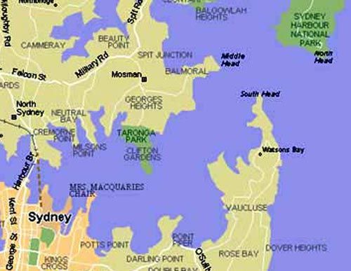 Map of coasts around Sydney