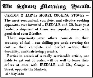 Advert from Sydney Morning Herald 1858