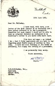 Mayor's reply 16th June 1961