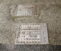 Manhole x 2 Square Pattern Name spaced in Centre TOTNES