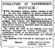 Notice of Dissolution of the King & Munk partnership