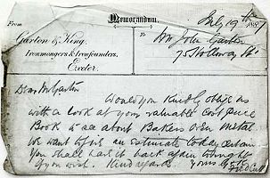 Memo to Mr Garton in 1887
